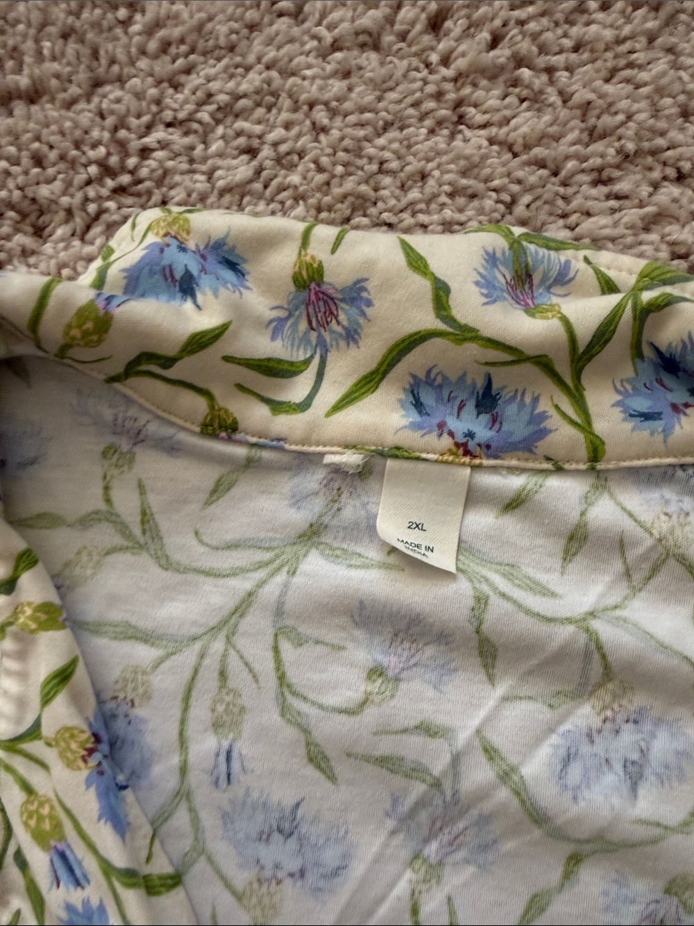 Vera Bradley Cream Floral Button-Front Pajama Set with Blue & Green Print - Picture 6 of 8